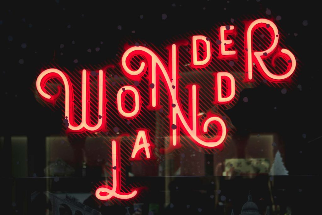 neon sign that reads: wonderland